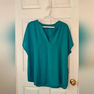 Adrianna Papell Teal V-Neck Women's Top, Large